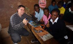 CSU student Mr Matthew Lincoln meeting with Kenyan high school students