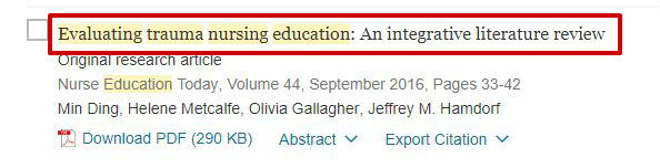 screen sample of the ScienceDirect website with the article title highlighted