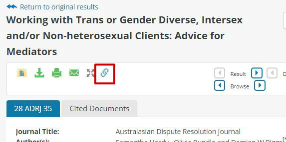 screen sample of the Westlaw website with the link icon highlighted