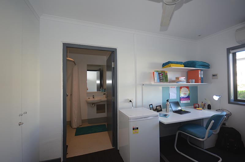 Student room showing study area and ensuite facilities