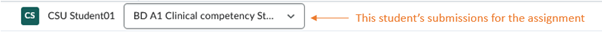 A dropdown box allows you to choose between a student’s submissions