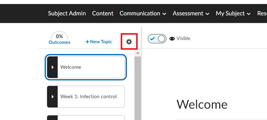 Screenshot of the content tool depicting the cogwheel that you click to access content reports.