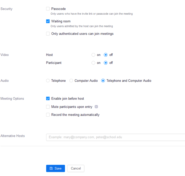 Zoom settings