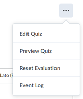 On the right panel, you can access quiz management options, such as Edit Quiz, Preview Quiz, Reset Evaluation and Quizzes Event Log.