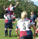Bathurst CSU&rsquo;s silver-winning Women&rsquo;s Rugby team in action at the recent University Games in Coffs Harbour.