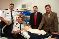 Malcolm Woollard (in red tie) with the research team including Ian Johns (far left). Their research project evaluated intubation using the Airtraq, a new anatomically shaped laryngoscope.