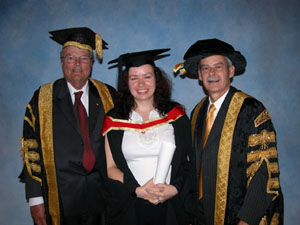 CSU Chancellor Lawrence Willett (left), Honours graduate Malgorzata Bronicka and Vice-Chancellor Professor Ian Goulter