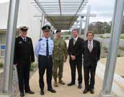 From left: Lieutenant Peter Hawthorn, from the Navy, Group Captain Christopher Crowley from the RAAF, the Army&rsquo;s Colonel Graeme Finney, Mr Adrian Lindner, Head of Campus at CSU at Wagga Wagga, and Mr Doug Callaghan, from the Defence Reserves, during their inspection of the Veterinary Clinical Centre at CSU at Wagga Wagga.