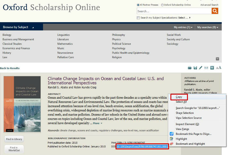 screen sample of the Oxford website with the 'DOI' highlighted