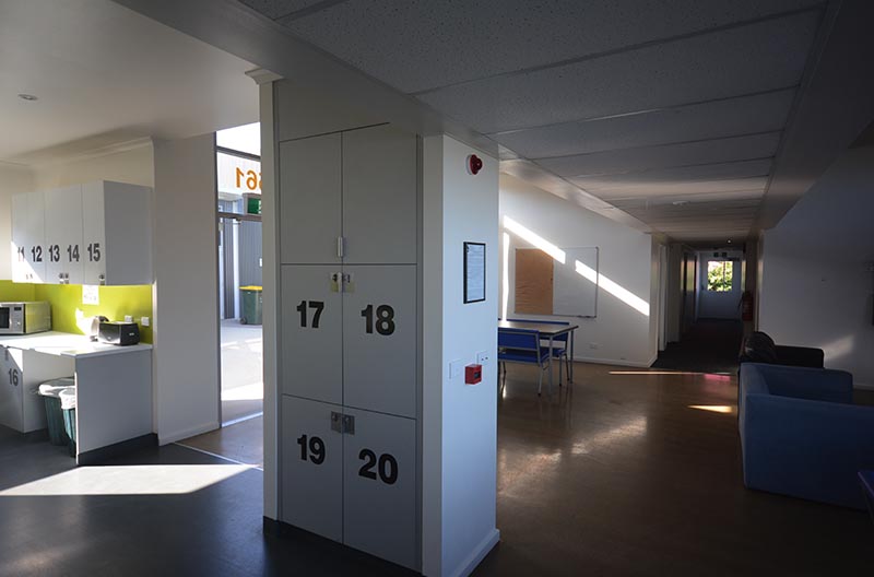Common area and numbered food lockers