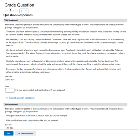 The question evaluation screen