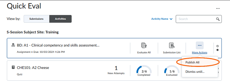 Publish All option for a quiz in Quick Eval