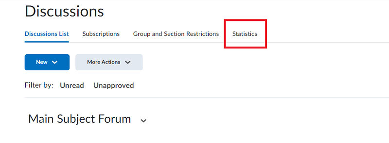 Screenshot of the discussion tool with the statistics button selected to access discussion statistics.