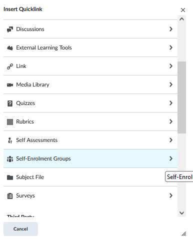 Select Self-Enrolment Groups