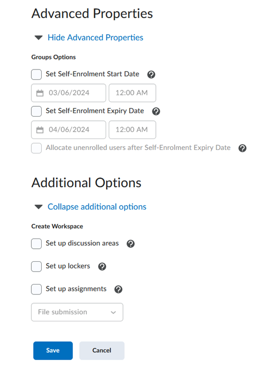 Additional settings for groups