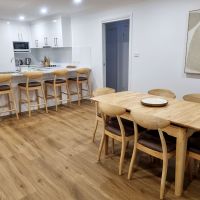 View of kitchen and living space