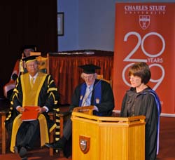 Professor Lyn Gorman at the official opening of CSU’s 20th anniversary celebrations in 2009.
