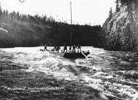Shooting rapids on the way to the Klondike in 1898. Photo courtesy of Yukon Archives, Canada.