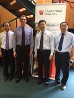From left: Professor Sun Xiaoqiang, Vice Chairman, Changzhou University; Mr Adrian Lindner, Head of Campus at CSU in Wagga Wagga; Professor Li Dinglong, Dean in School of Environmental and Safety Engineering, Changzhou University; Dr Bob Zeng, Visiting appointment at Changzhou University.