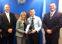 The plaque (centre) was organised by the Ottawa Police students to show their appreciation to the NSW Police Force, including The Rocks Local Area Command and the Marine Area Command.