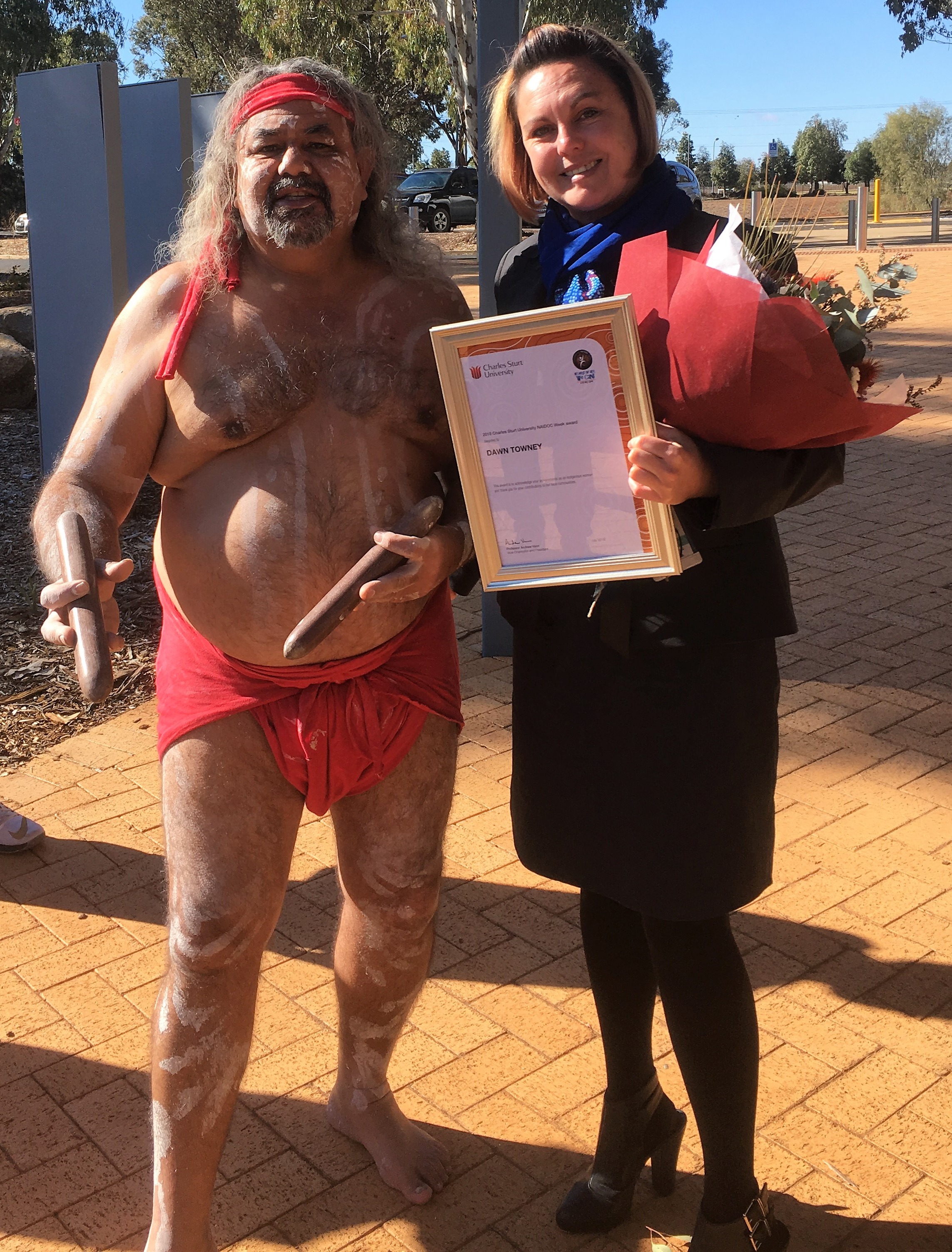 Wiradjuri  man Lewis Burns and NAIDOC Week award nominee Dawn Towney