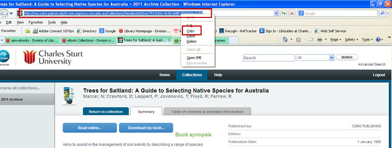 screen sample of the CSIRO website with the address bar URL highlighted