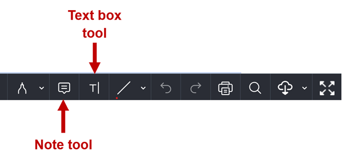 The location of the note tool on the annotations bar