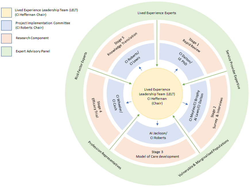 A diagram of the team as described in the text on this page