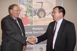 CSU Chancellor Laurie Willett, AO (left) launches national agribusiness survey with Westpac's Rick Aylett.