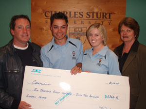 From left: CareFlight specialist Dr Andrew Dubyk, CSU students Mr Michael Craigie and Ms Pamela Rudge and CSU student support officer Ms Jean Ryan