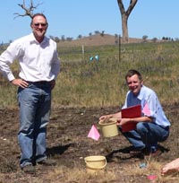 Ian Cole (left) with Associate Professor Ian Lunt at the Bowna trial site