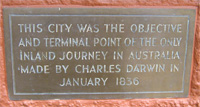 The plaque in Bathurst's Machattie Park acknowledging Darwin's visit to the 'city' in 1836.