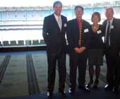 Left-right: CSU Winery marketing manager Mr Jeff Bramon, CSU winemaker Mr Andrew Drumm, CSU sales representative Ms Robyn Lee and MCC Wine & Food Society president Mr Sturt Stockdale at the MCG dinner.