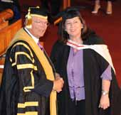 CSU graduate Ms Rhonda Emonson with Chancellor Mr Lawrence Willett, AO at the graduation on Thursday 31 March 2011. 