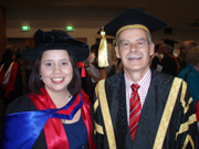 Dr Paola Castillo with CSU Vice-Chancellor Professor Ian Goulter at the Faculty of Arts graduation ceremony.