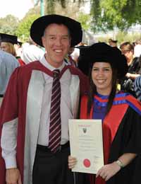 Dr Amy MacDonald with her supervisor Professor Tom Lowrie at her graduation ceremony at CSU in Wagga Wagga in December 2011.