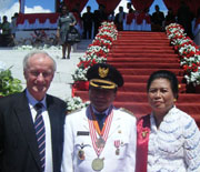 Professor Haire with the Regent of North Halmahera, Indonesia, Mr Hein Namotemo, and his wife, at the launch of Professor Haire's Festschrift.