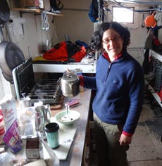 Dr Melanie Massaro in research hut. Courtesy A. Matthews