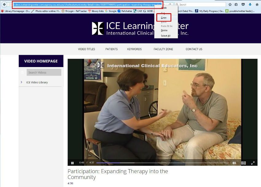 screen sample of ICE Learning video website with the URL from browser address field highlighted