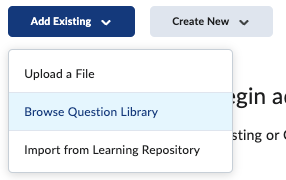 Screenshot showing the Browse Question Library with the question section and questions selected with check boxes checked