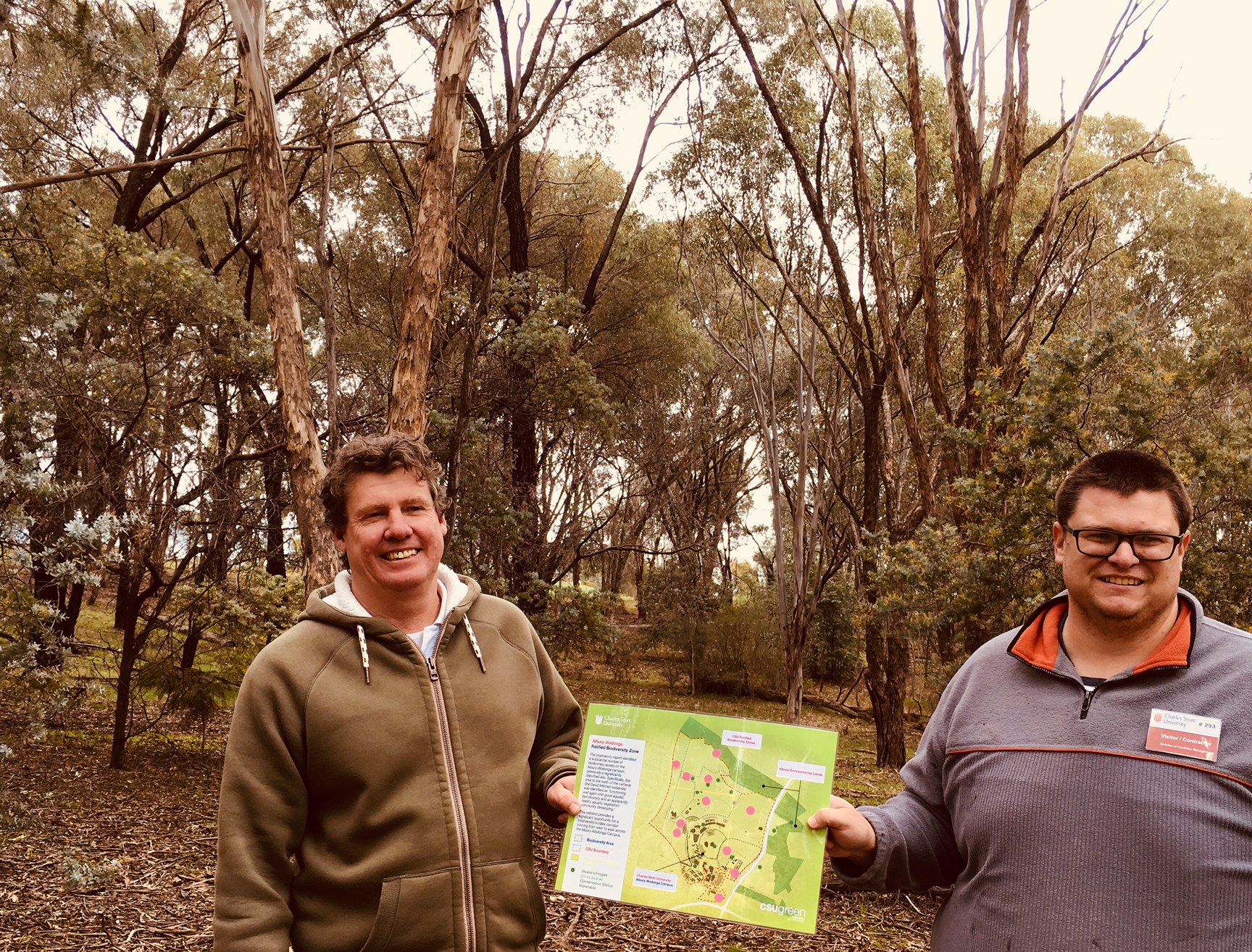 Trevor Osborne at Albury-Wodonga. Pictured with Division of Facilities Management's Richard Overall