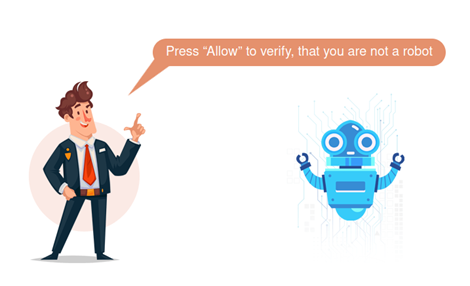 A man saying to robot "Press Allow to verify that you are not a robot"