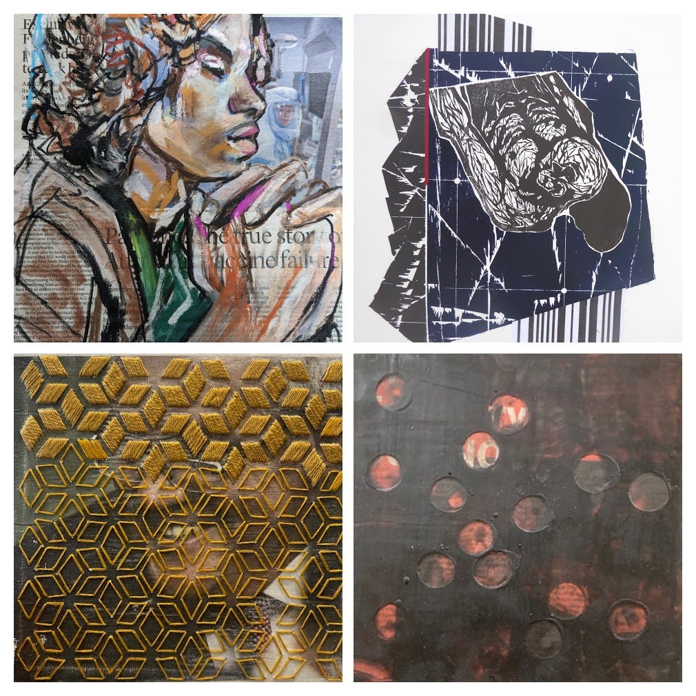Collage of four artworks from BEYOND art exhibition