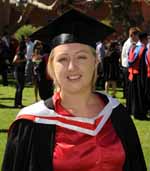 Ms Lee-Anne Drewery from Wilcannia at her graduation on Thursday 2 April where she received a Bachelor of Social Work and the Lila Kirilik Social Action Prize.