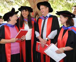 PhD graduates (from left) Dr Helen Byles-Drage, Dr Patricia Please, Dr Ian Coldwell and Dr Catherine Harding.