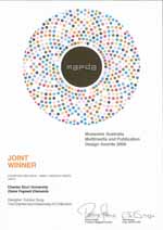 The certificate from the Museums Australia Multimedia and Publication Design Award 2009.