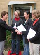 From left: Ms Kim Stone from the CSU Centre for Research and Graduate Training congratulates PhD students Ms Alison Matthews, Ms Eloise Seymour and Ms Janet Cohn.