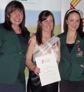 Animal science student at CSU Ms Naomi Hobson (centre) with CSU student coaches Ms Jess Loughland (left) and Ms Jessira Perovic (right).