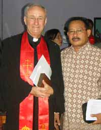 Reverend Professor James Haire with Reverend Anton Piga, Moderator of the Church of Halmahera in Indonesia in January 2012. 