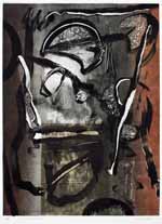 Bruno Leti, 'Who has the answer?' 1992. Monotype printed in two colours from one plate with added chine colle on 300gsm arches paper. Photograph James Holcombe. 